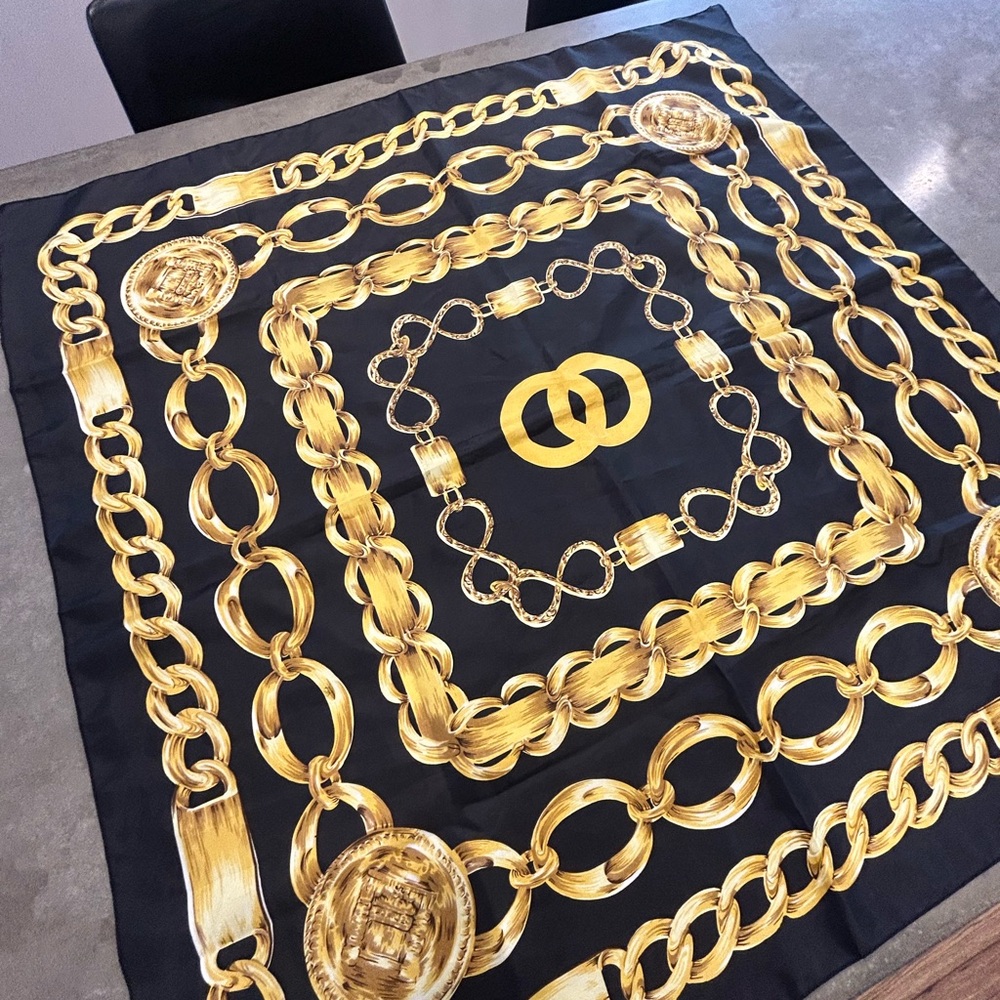 Black and Gold Chain Print Scarf - Picture 2 of 10